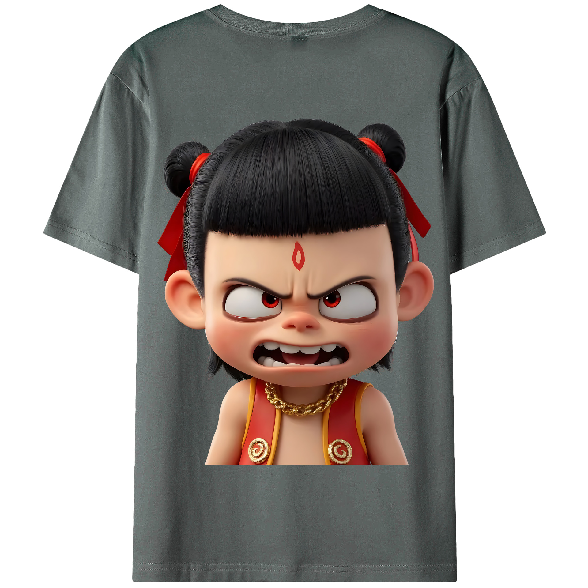 （画像用） Ne Zha 2 ナタ 魔童の大暴れ 綿100％半袖Tシャツ（背面プリント）